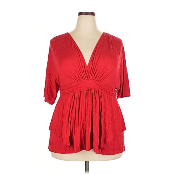 Kiyonna Top 2X Promenade Style Red Flutter Sleeves Empire Waistline Christmas - Picture 6 of 10